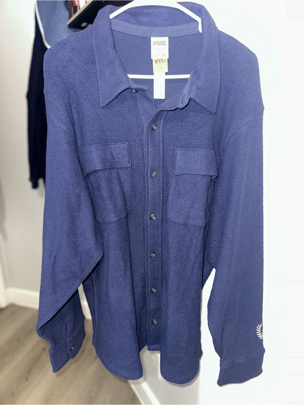 PINK Victoria's Secret Navy Button-Front Fleece Shacket